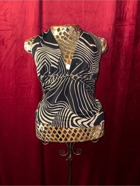 Black and Cream V-Neck Halter Top